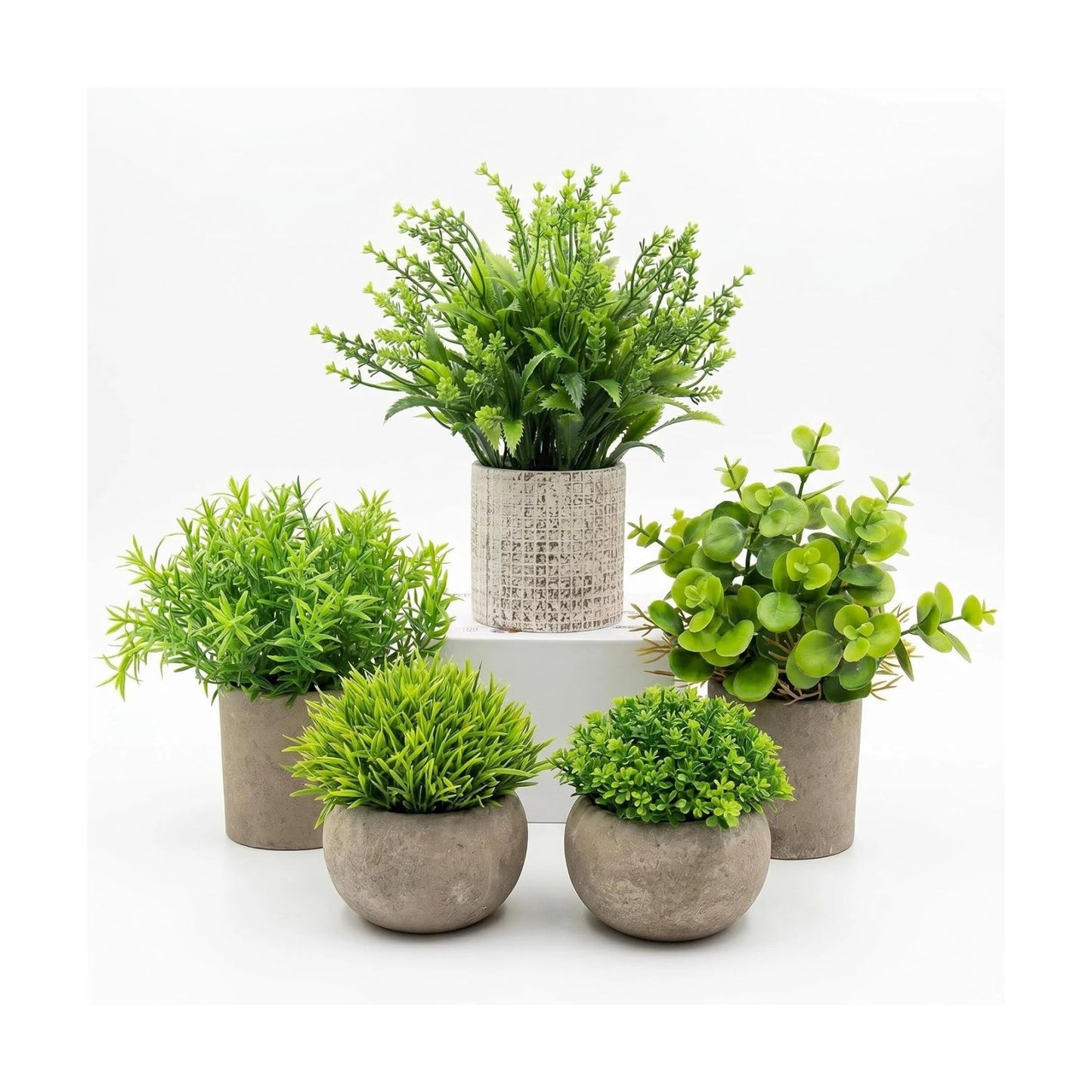 Small Artificial Potted Plants for Desk Decor / Eucalyptus & Grass Mix Set