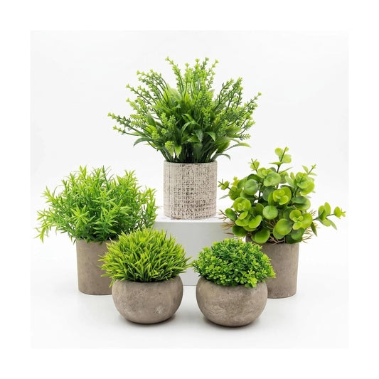 Small Artificial Potted Plants for Desk Decor / Eucalyptus & Grass Mix Set