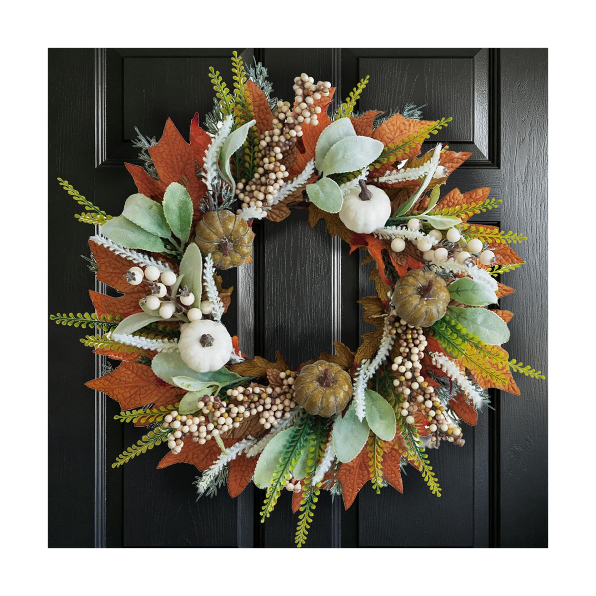 18 Inch Fall Wreath Maple Leaf Pumpkin for Front Door