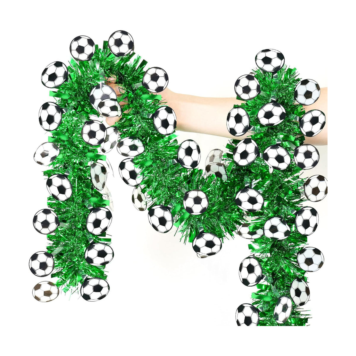 50FT Soccer Tinsel Garland, Soccer Party Decorations Green Shiny Metallic Twist Football Garland for Home Indoor Outdoor Sports Game Day Soccer Birthday, Soccer Tournament 2026
