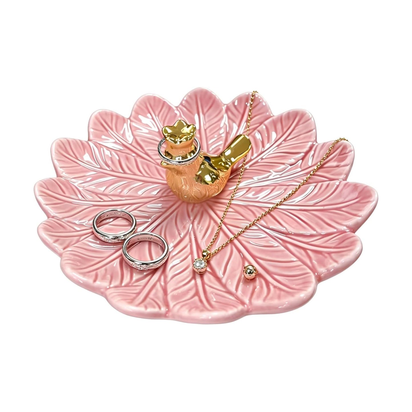 Golden Bird Ceramic Ring Holder Dish for Women / Pink