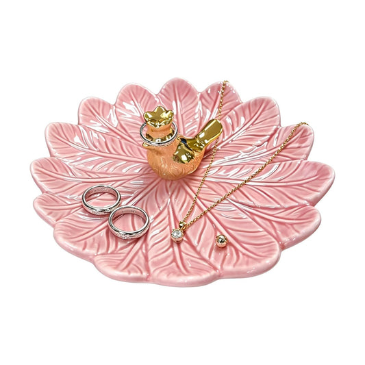 Golden Bird Ceramic Ring Holder Dish for Women / Pink