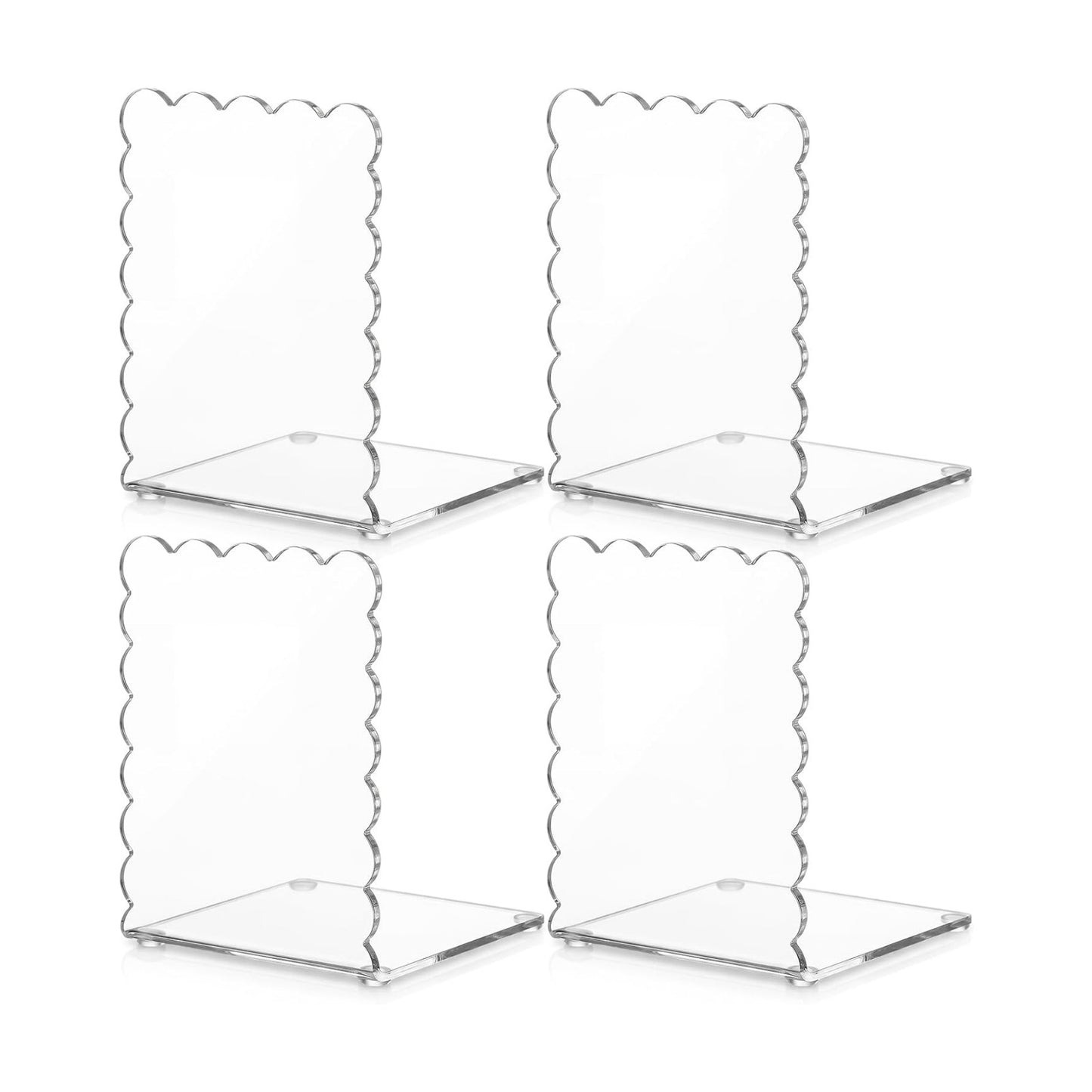 Scalloped Acrylic Bookends Book Ends for Shelve Transparent Bookend Organizer / Clear / Set of 4