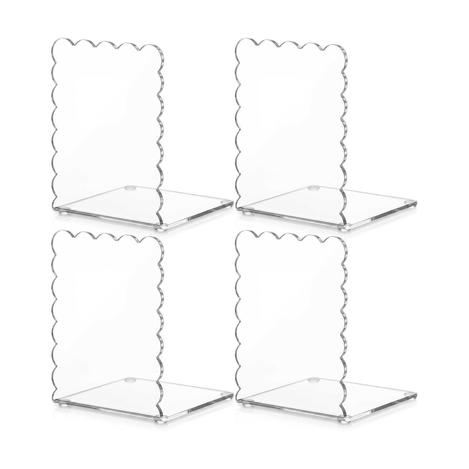 Scalloped Acrylic Bookends Book Ends for Shelve Transparent Bookend Organizer / Clear / Set of 4