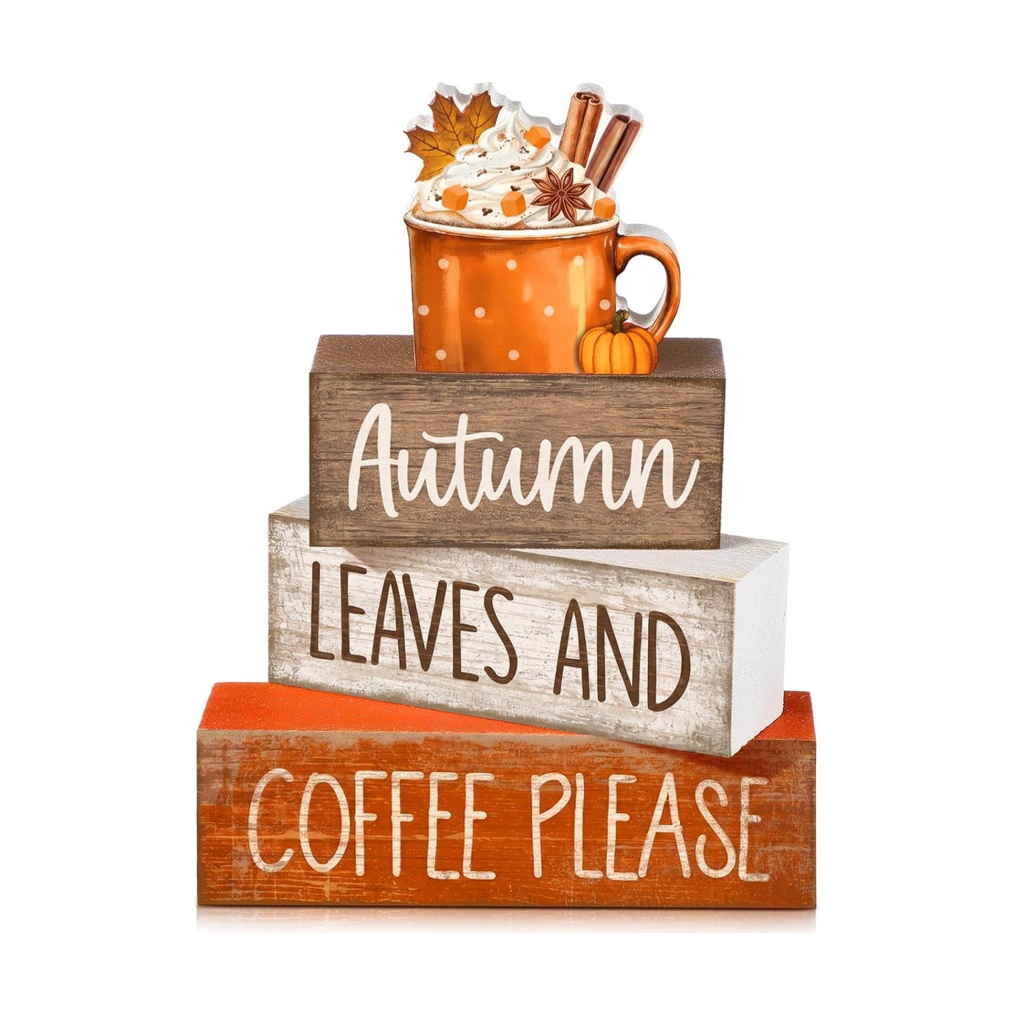 Lineshading 4 Pcs Fall Coffee Table Decor for Home, Wooden Hot Cocoa Signs