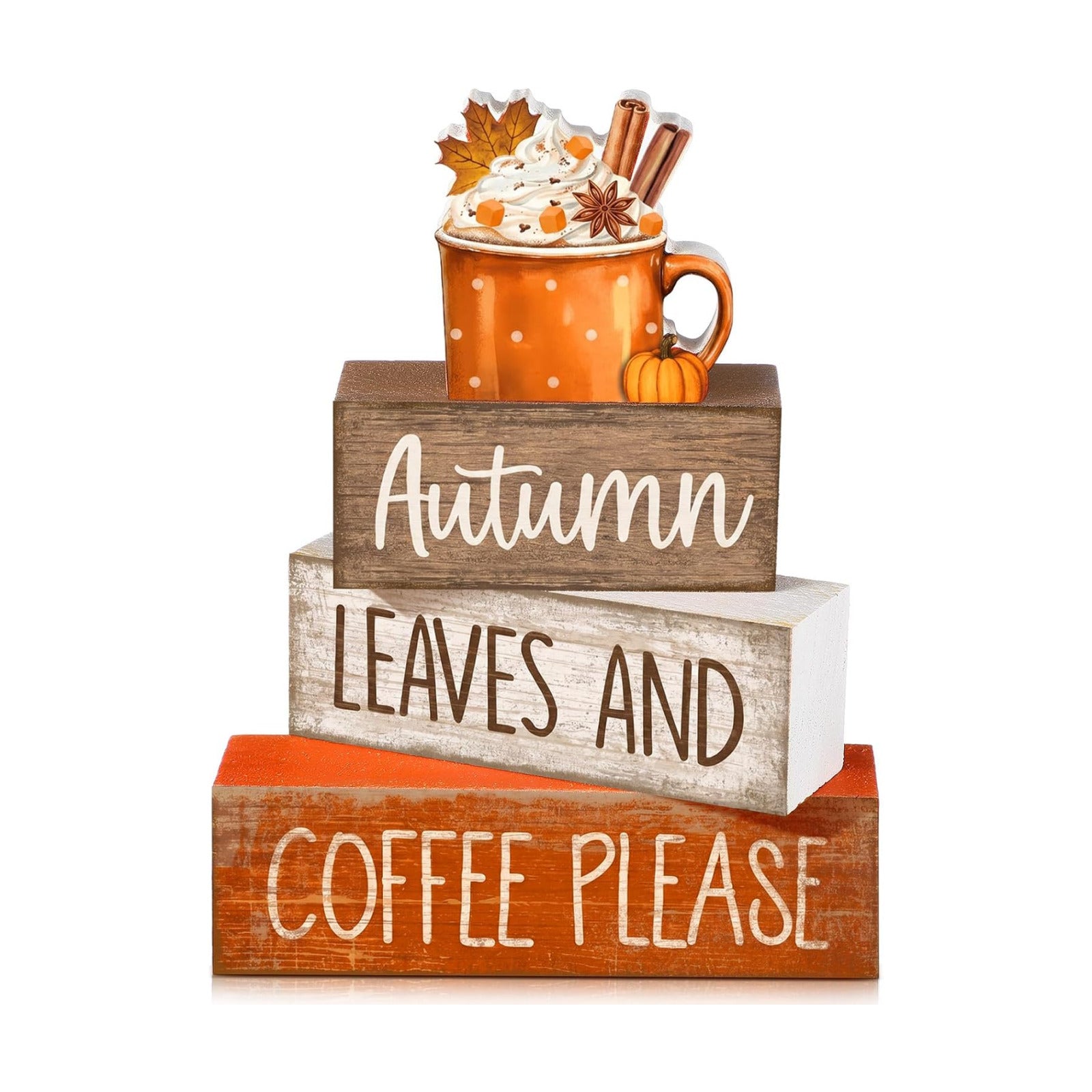 Lineshading 4 Pcs Fall Coffee Table Decor for Home, Wooden Hot Cocoa Signs