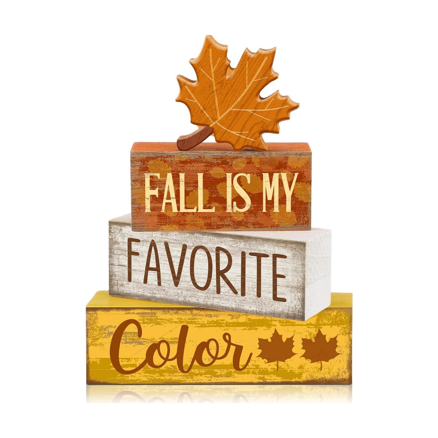 Lineshading 4 Pcs Fall Wooden Block Signs Farmhouse Tabletop Maple Leaf