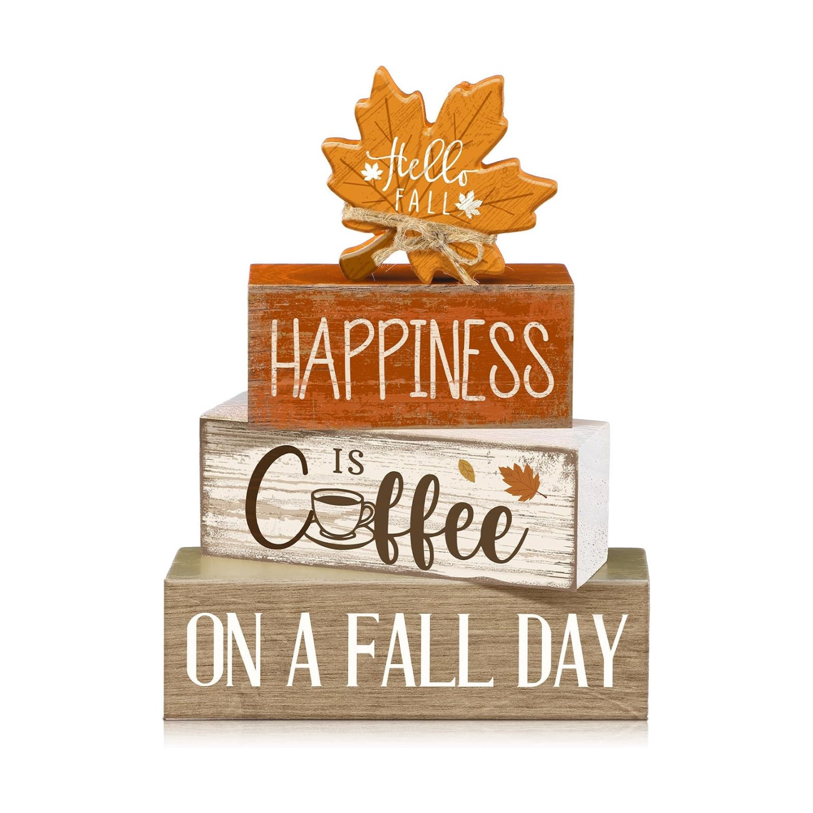 Lineshading 4 Pcs Fall Table Decor Maple Leaf Coffee Sign, Wood Block Set
