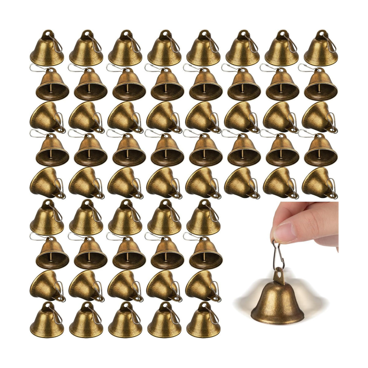 Gejoy 120 Pieces Small Brass Bells with Spring Hooks,Bronze | Vintage Mini for Wind Chimes, Dog Training Doorbell