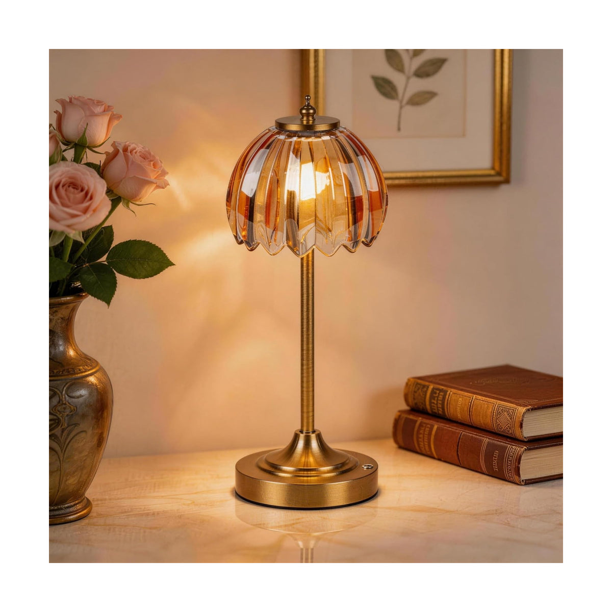 Rechargeable Cordless Table Lamp, 3 Color Temps & Stepless Dimming | 5200mAh Battery Glass Table Lamp, Touch Control &