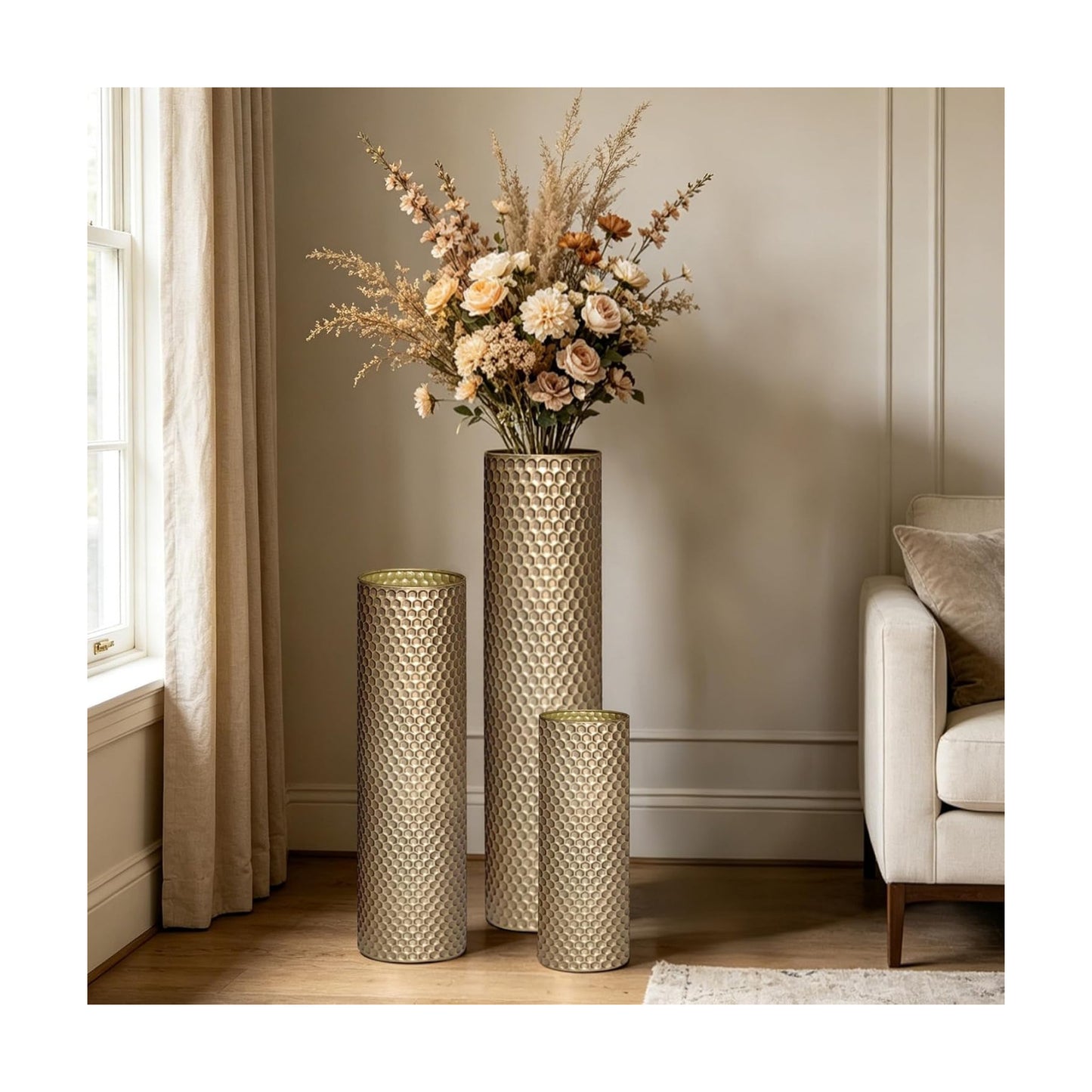Brass Large Metal Decorative Vases / Gold / 27.6 Inch / Set of 3