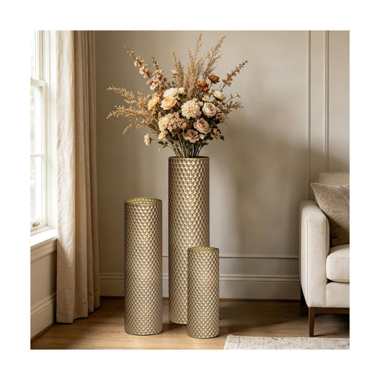 Brass Large Metal Decorative Vases / Gold / 27.6 Inch / Set of 3