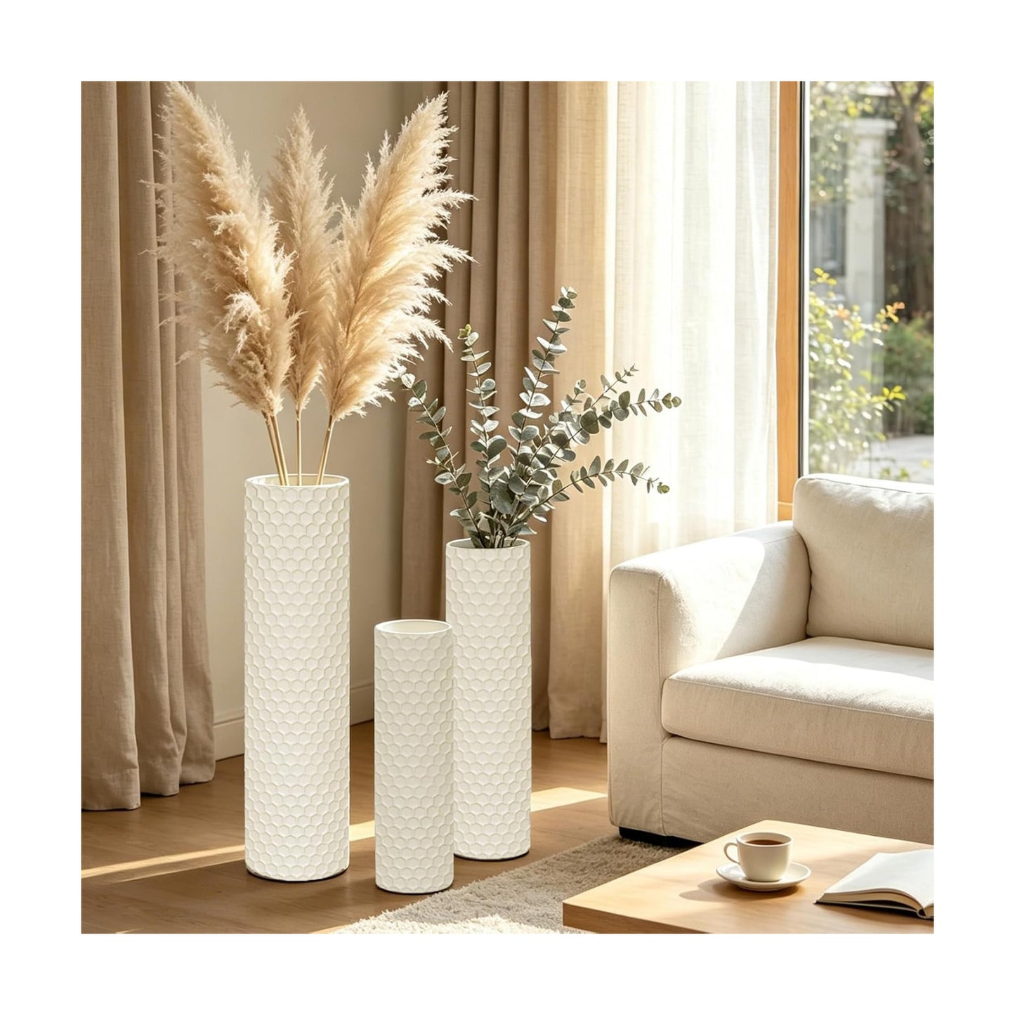 Large Metal Decorative Vases / Ivory / 27.6 Inch / Set of 3