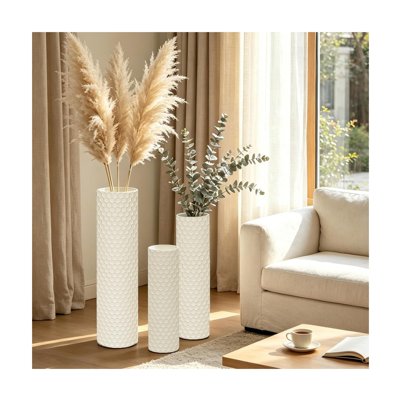 Large Metal Decorative Vases / Ivory / 27.6 Inch / Set of 3