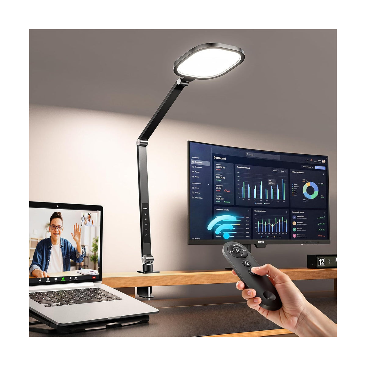 LED Desk Lamp for Home Office with Clamp, Remote, 30 Modes | Eye-Care, Pro Lighting for Zoom Meeting, Video Streaming