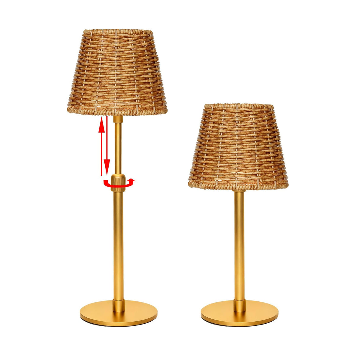 Mr.White Outdoor Waterproof Rechargeable Cordless Table Lamp with Wicker Shade, 5200mAh Battery Operated Table Light
