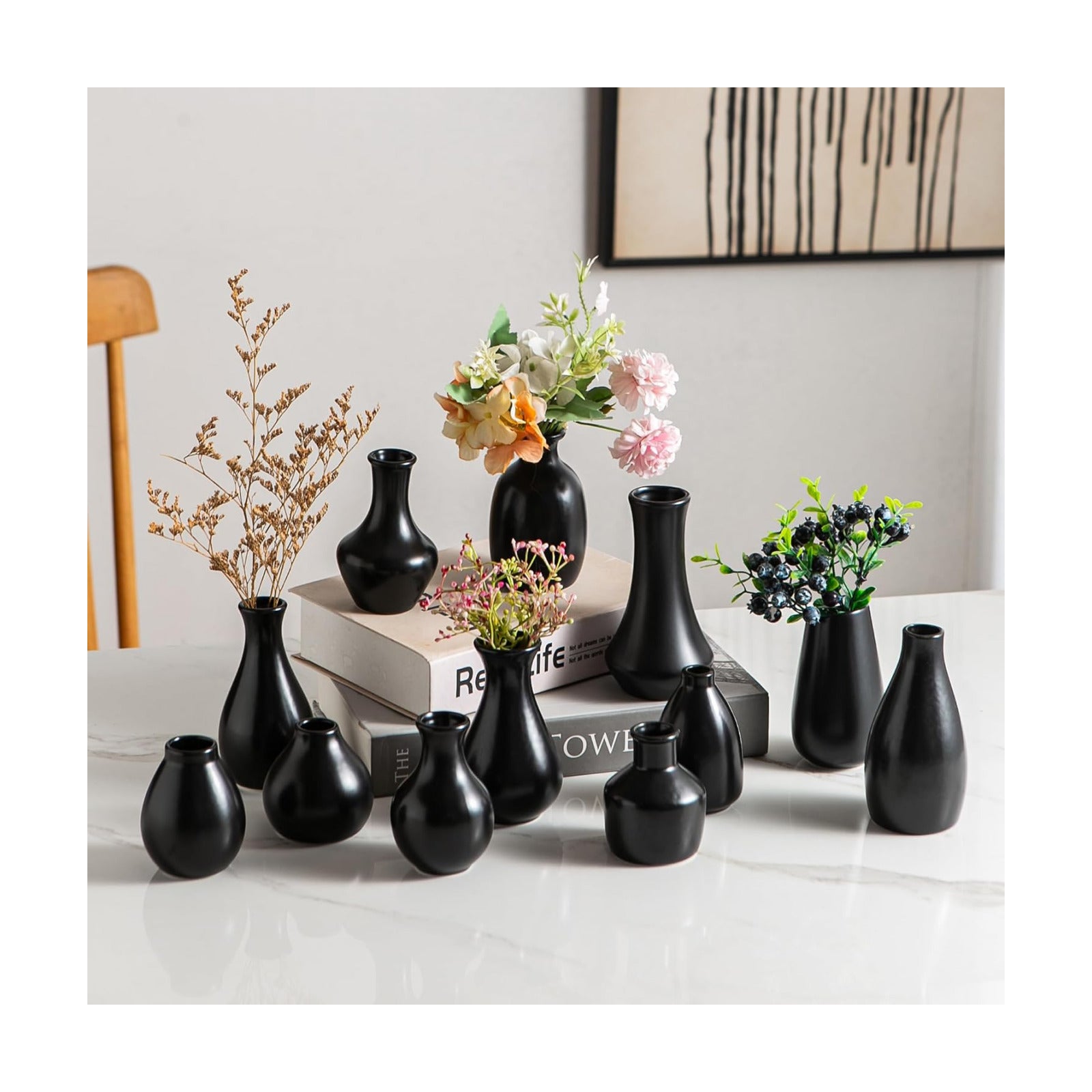 Ceramic Bud Vases / Black Bud Vases / Set of 12