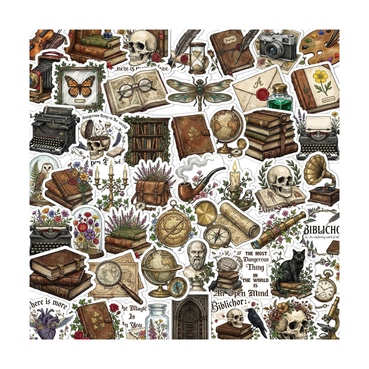100 Pcs Dark Academia Stickers Gothic Bookish Decals