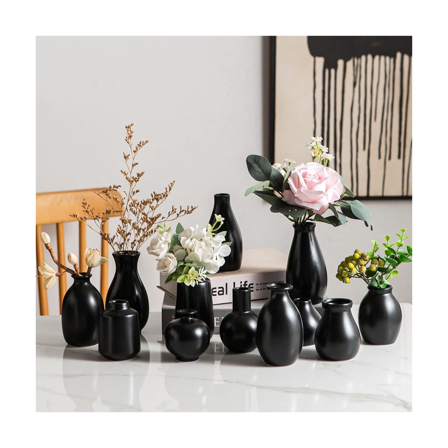 Ceramic Bud Vases / Black Ceramic Vases / Set of 12