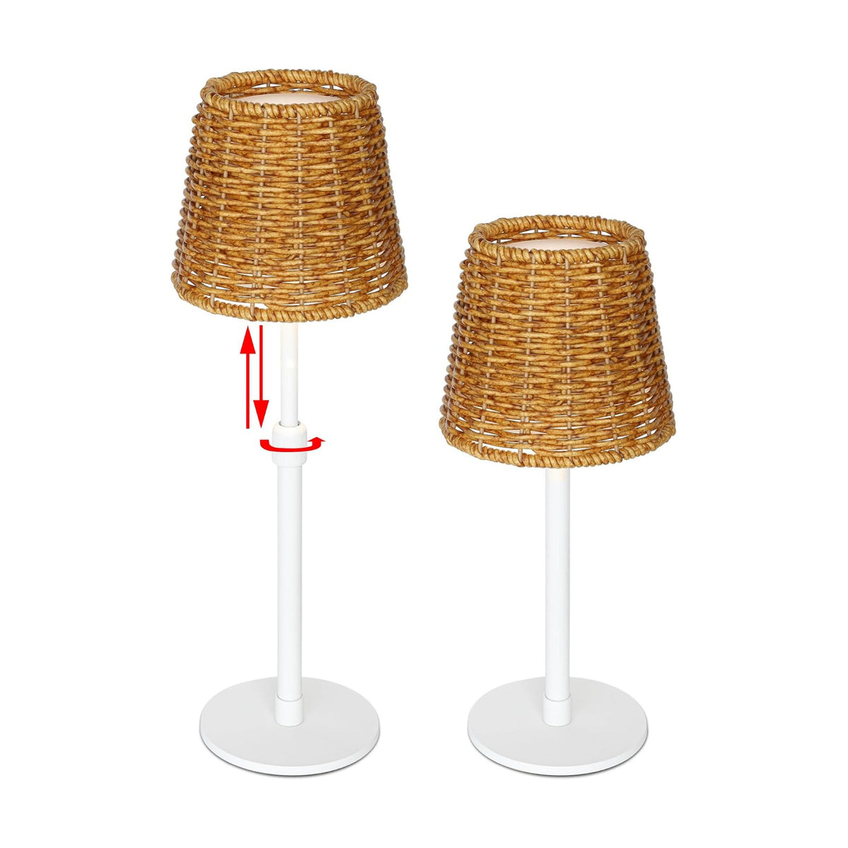 Mr.White Outdoor Waterproof Rechargeable Cordless Table Lamp with Wicker Shade, 5200mAh Battery Operated Table Light
