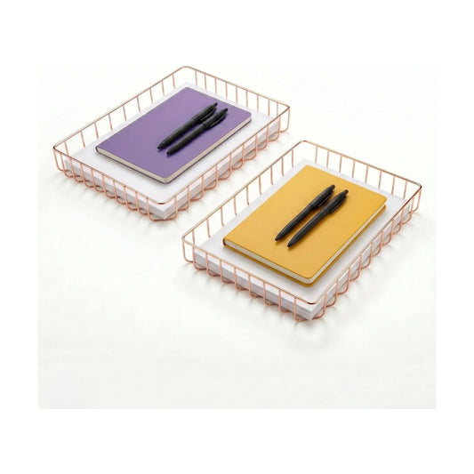 Elegant Wire Desk Tray Organizer - Multipurpose A4 Letter Size File Tray, Premium Metal Mesh Document & Magazine