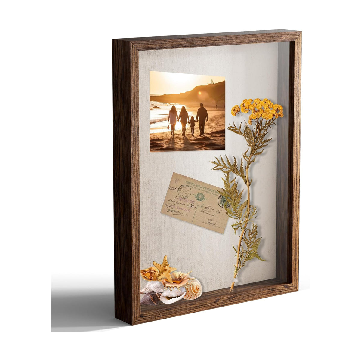 12x16 Large Shadow Box Picture Frame Display Case with Soft Linen Back, Brown Wooden Memory Shadow Box Frame with