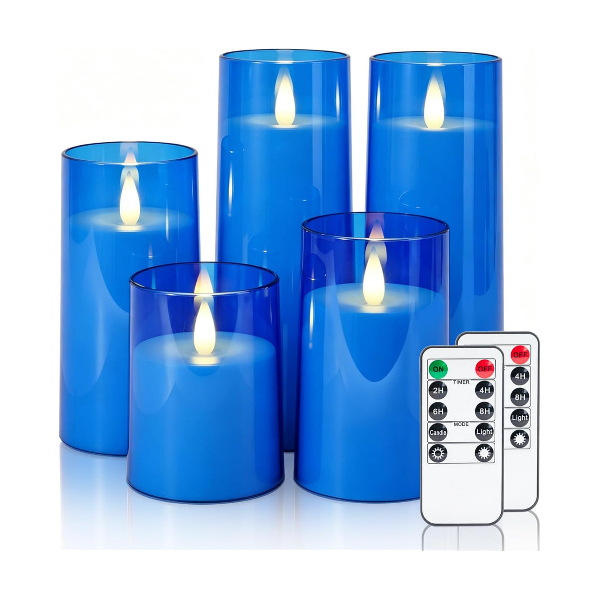 Homemory Realistic Flickering Flameless Blue Candles with Remote & Timer | LED Fake Electric Pillar Candles Battery