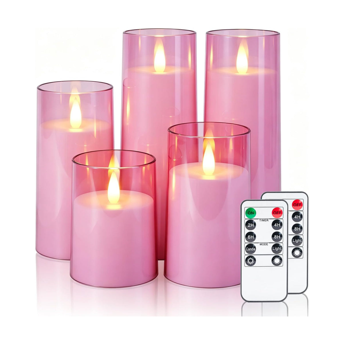 Homemory Realistic Flickering Flameless Pink Candles with Remote & Timer | LED Fake Electric Pillar Candles Battery