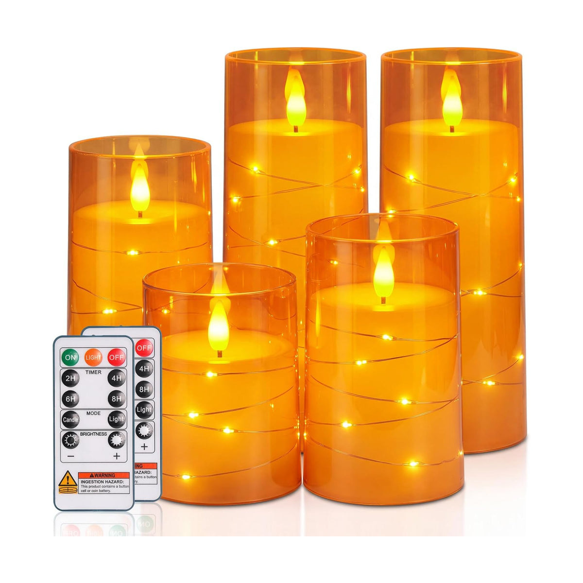 Homemory Halloween Flameless Candles, Orange LED Pillar Candles, Fall Decor | Acrylic Flickering Battery Operated