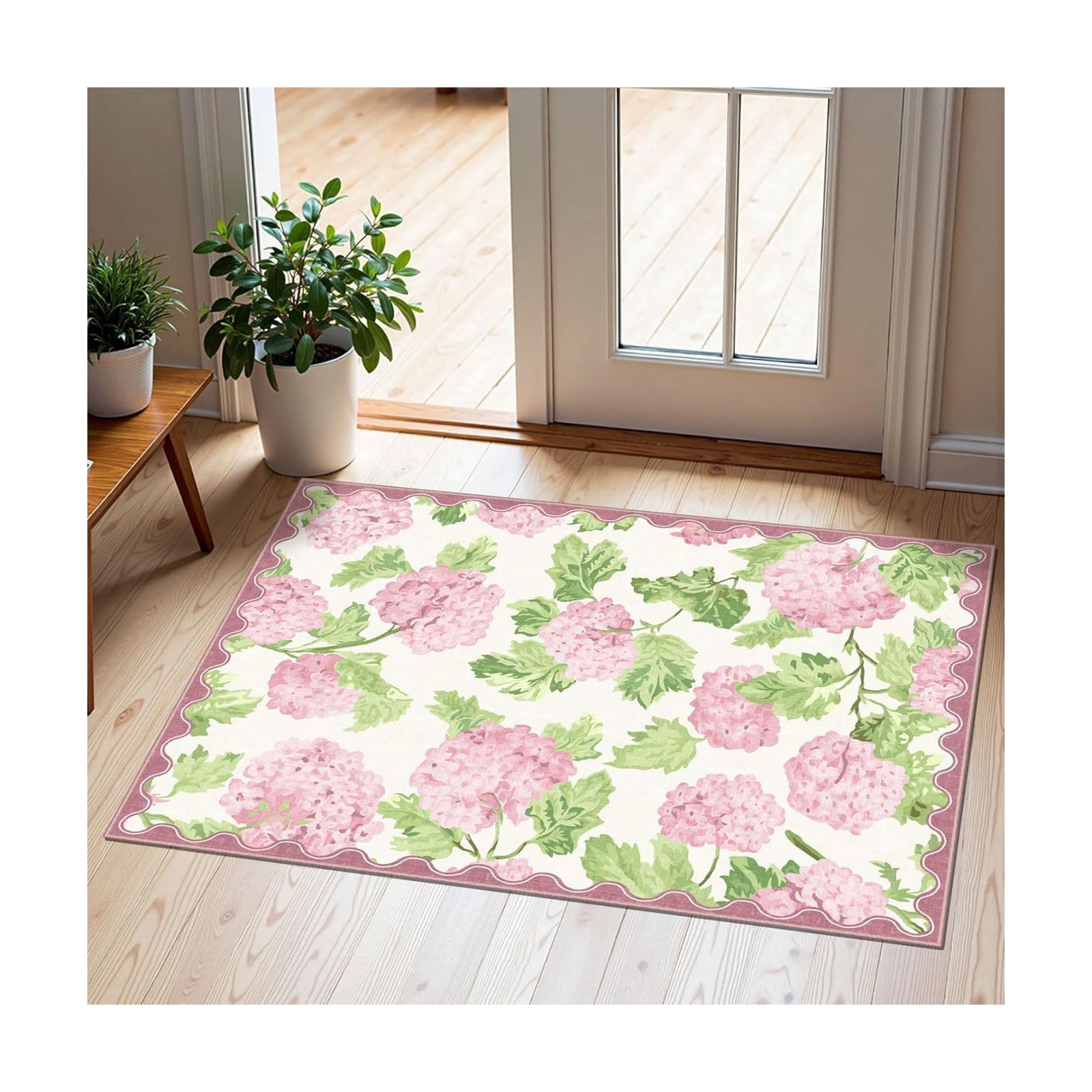 Front Door Mat Outside Entrance, 2x3 Pink White Floral Entryway Rug
