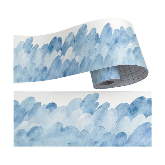 Modern Watercolor Ink Wave Wallpaper Border Peel and Stick Wall Border / VPJ-004 / 393 x 4 / Blue