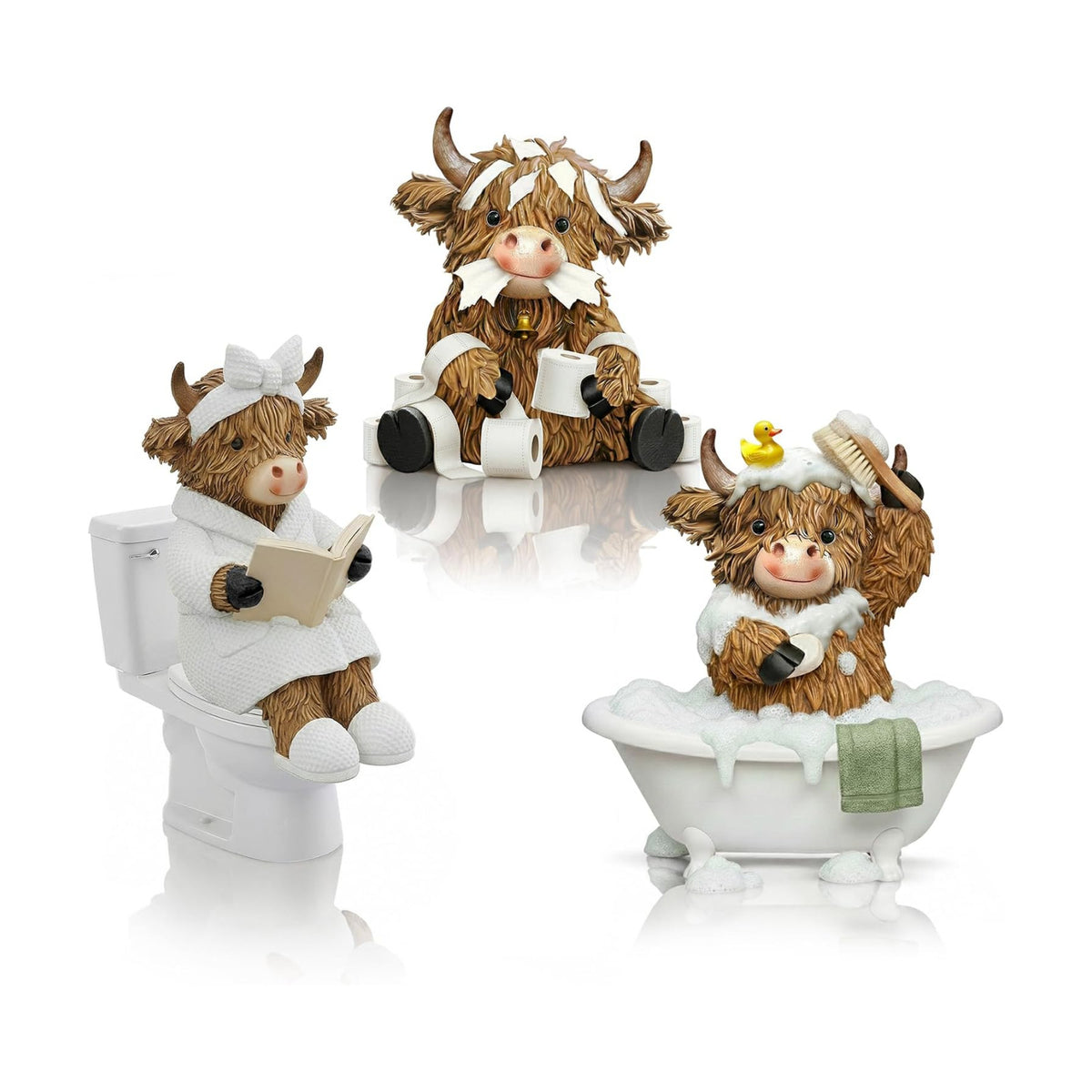 3 Pcs Bathroom Highland Cow Figurines Gifts Decor