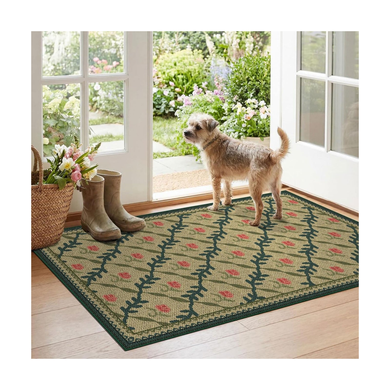 Floral Outdoor Rug - 28"x43" Front Door Mat Indoor Outside Entrance