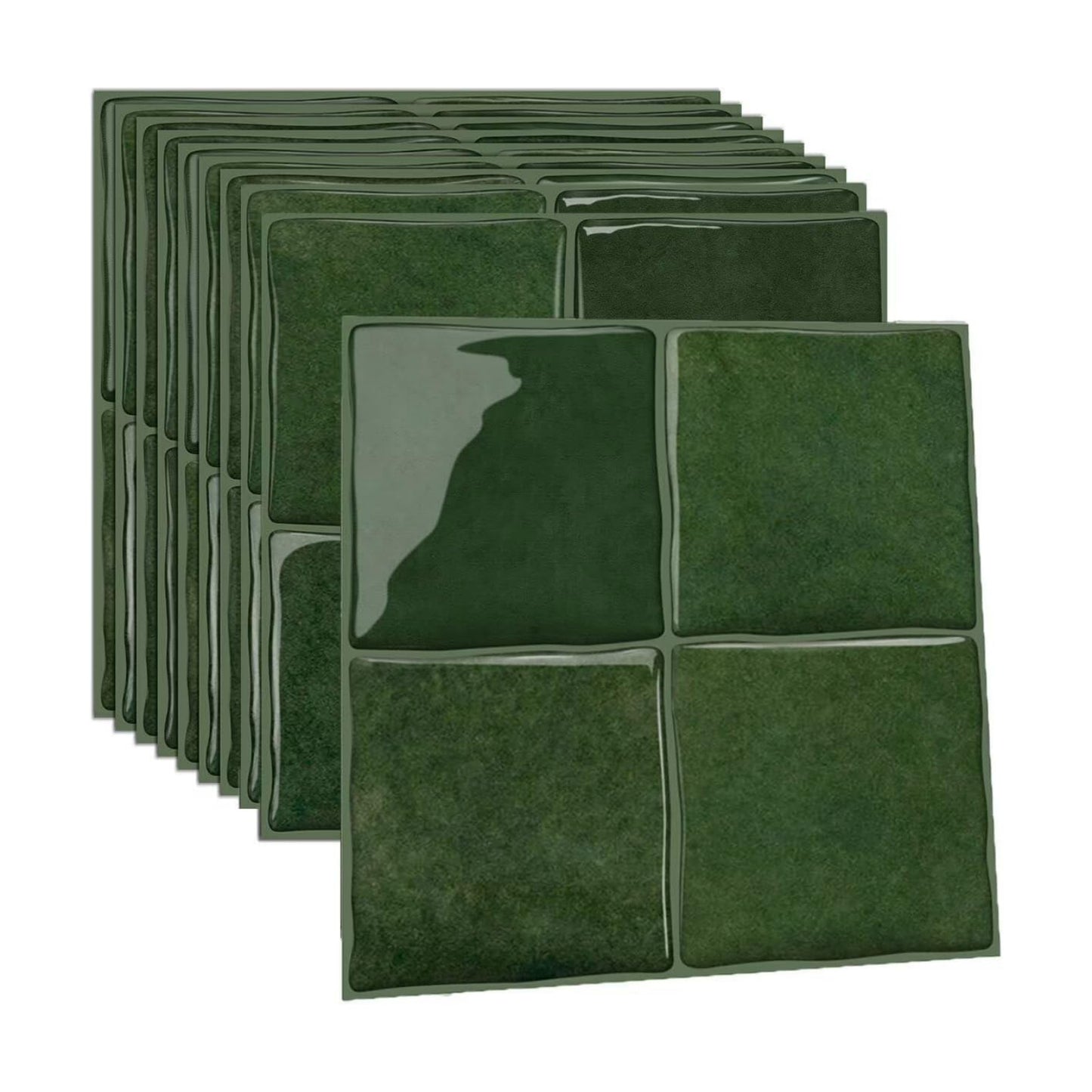 Self-Adhesive 3D Square Wall Tile Stickers / Green / 6 x 6 / Set of 10