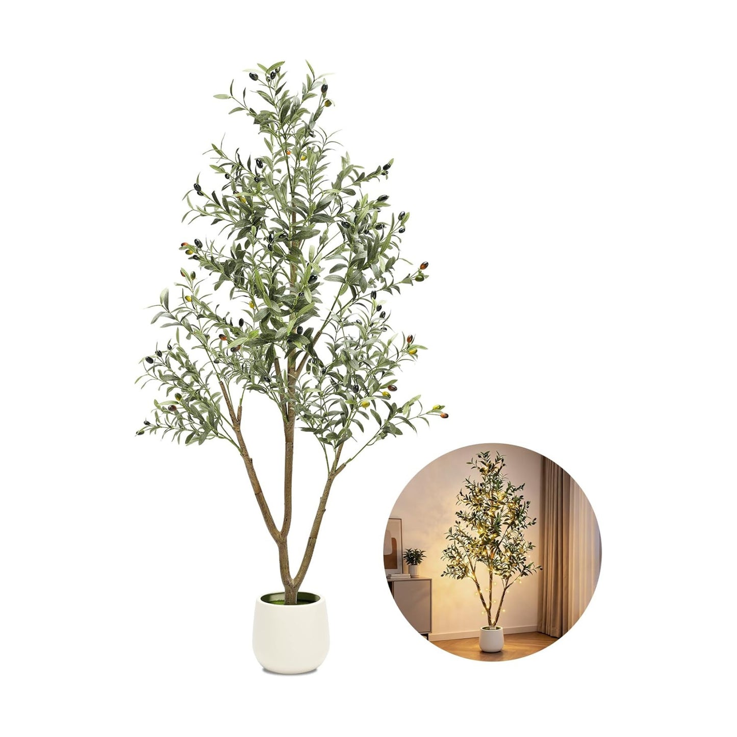 Lights & Planter / Realistic Faux Olive Trees / 6ft / 6 Inch