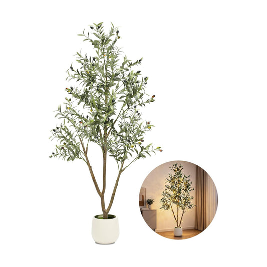 Lights & Planter / Realistic Faux Olive Trees / 6ft / 6 Inch