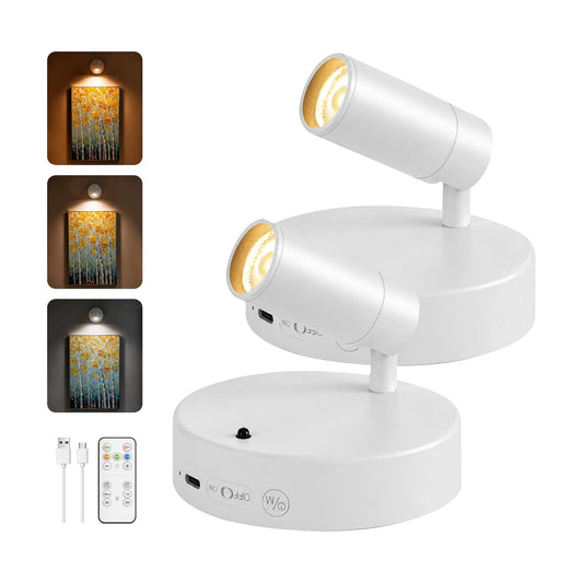 Spotlights Indoor with Remote, 5500Mah Rechargeable Picture Lights on Wall | Wireless Up Lights Indoor with 3 Colors &