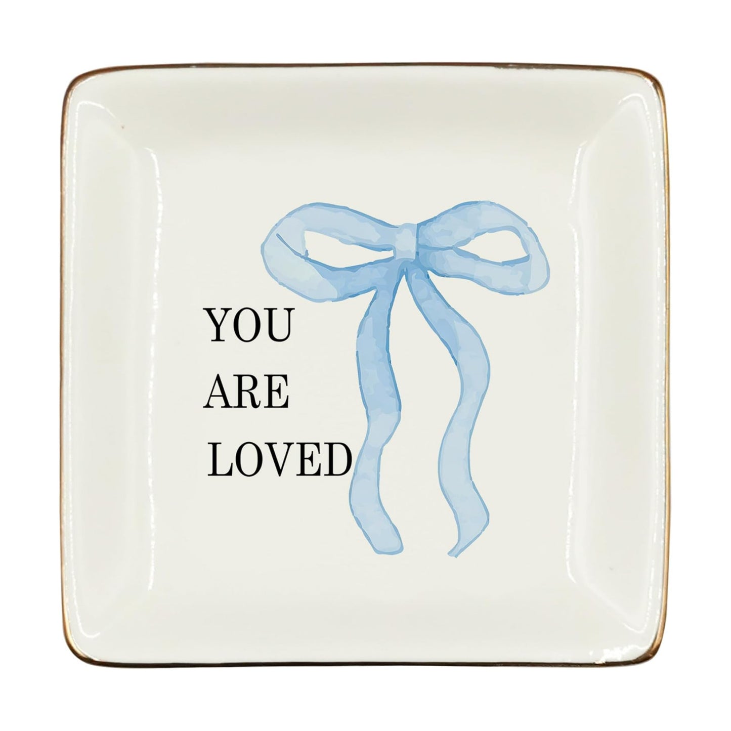 Coquette Blue Bow You Are Loved Ceramic Jewelry Tray Dish / Blue 2