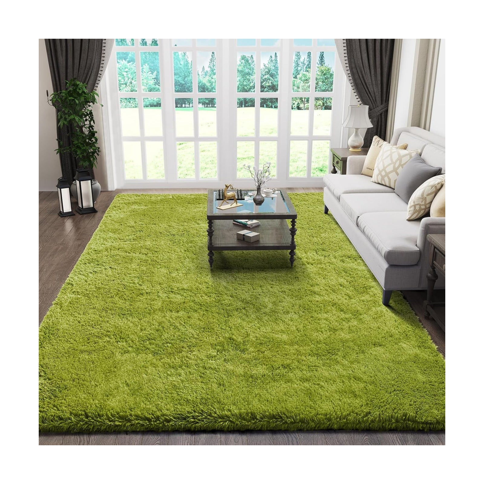 Ophanie Green Rugs for Living Room 5x8, Grass Shag Fluffy Large Fuzzy Plush Soft Carpets,Floor Shaggy Area Rugs for