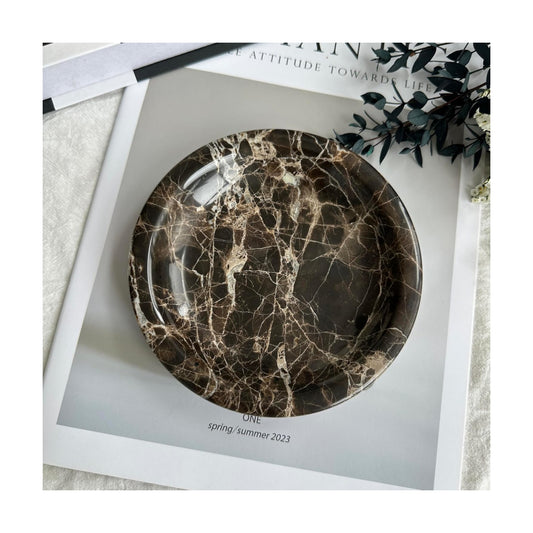 Marble Tray / Dark Brown Round Marble Vanity Tray / Emperador Dark / Natural