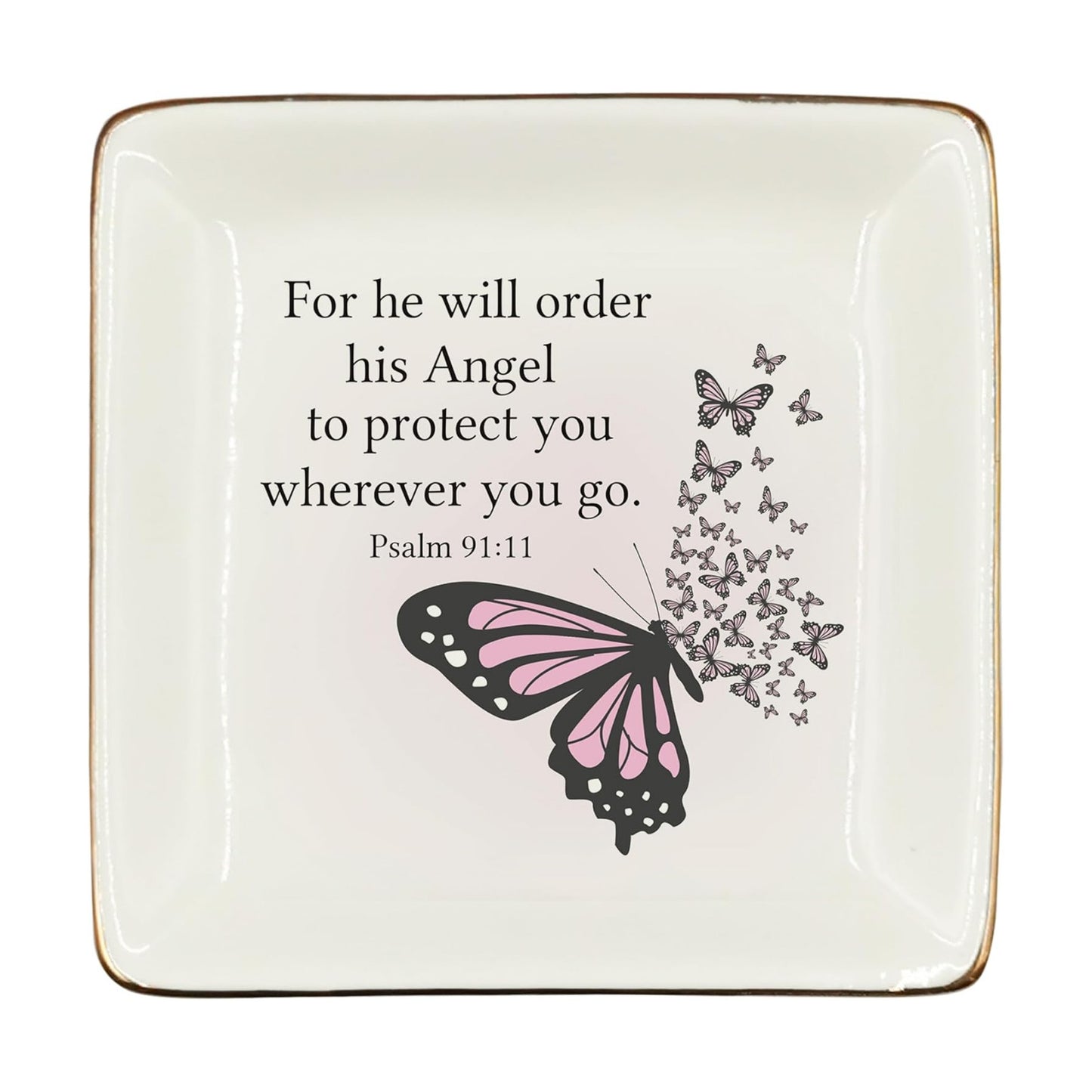Christian Ceramic Jewelry Tray Dish / Butterfly / Pink