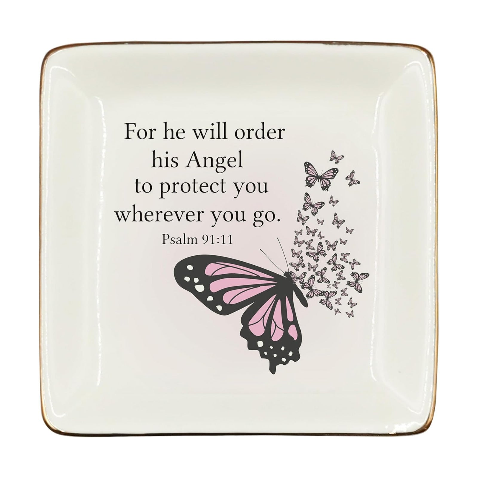 Christian Ceramic Jewelry Tray Dish / Butterfly / Pink