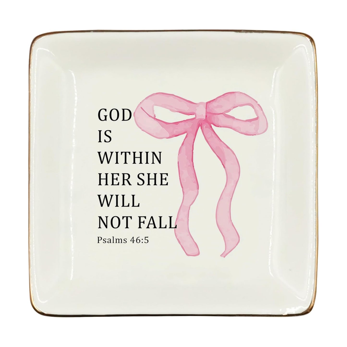 Coquette Pink Bow Christian Ceramic Jewelry Tray Dish / Pink 4