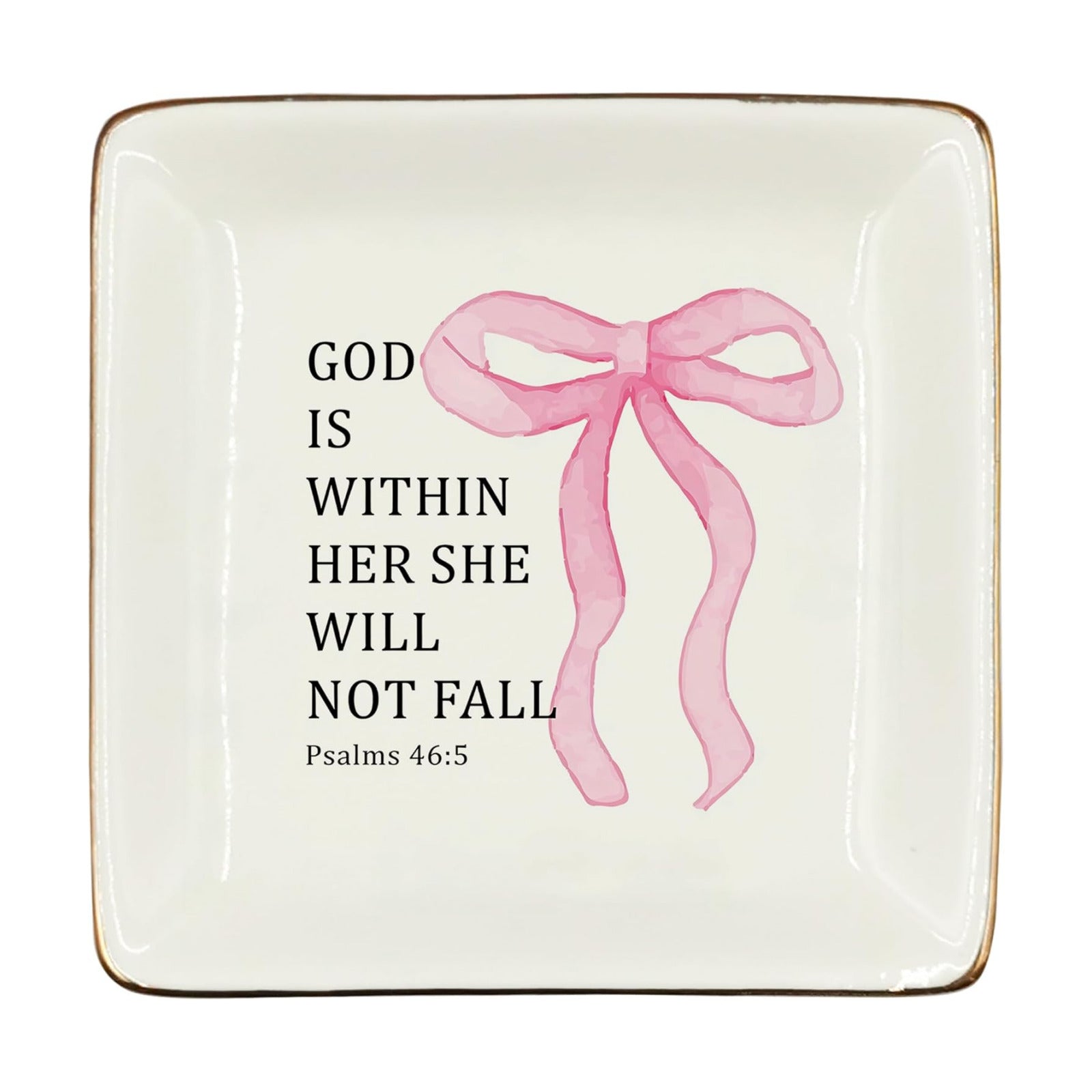 Coquette Pink Bow Christian Ceramic Jewelry Tray Dish / Pink 4