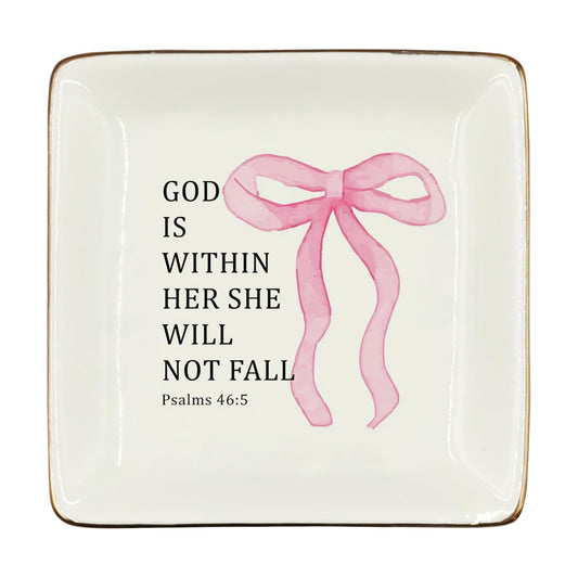 Coquette Pink Bow Christian Ceramic Jewelry Tray Dish / Pink 4