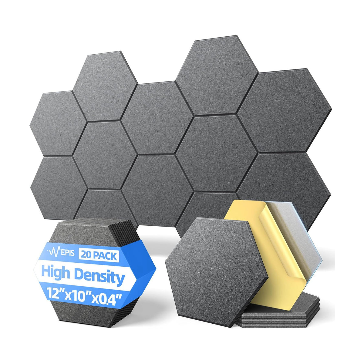 20 Pack Acoustic Panels with Self Adhesive, 12" X 12" X 0.4" High Density Sound Proof Foam Panels for Walls, Soundproof