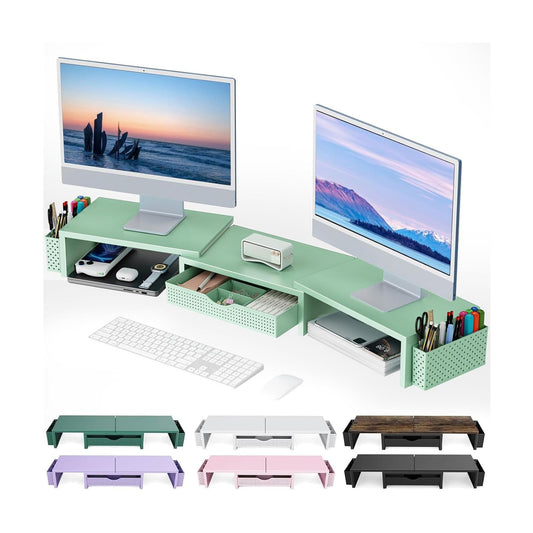 gianotter Dual Monitor Stand Riser With Drawer and 2 Pen Holders | Desk Organizer and Accessories Computer Monitor