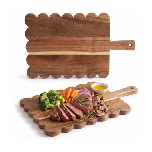 Scalloped Cutting Board Wood for Cottagecore Kitchen Decor / Rectangle with Handle