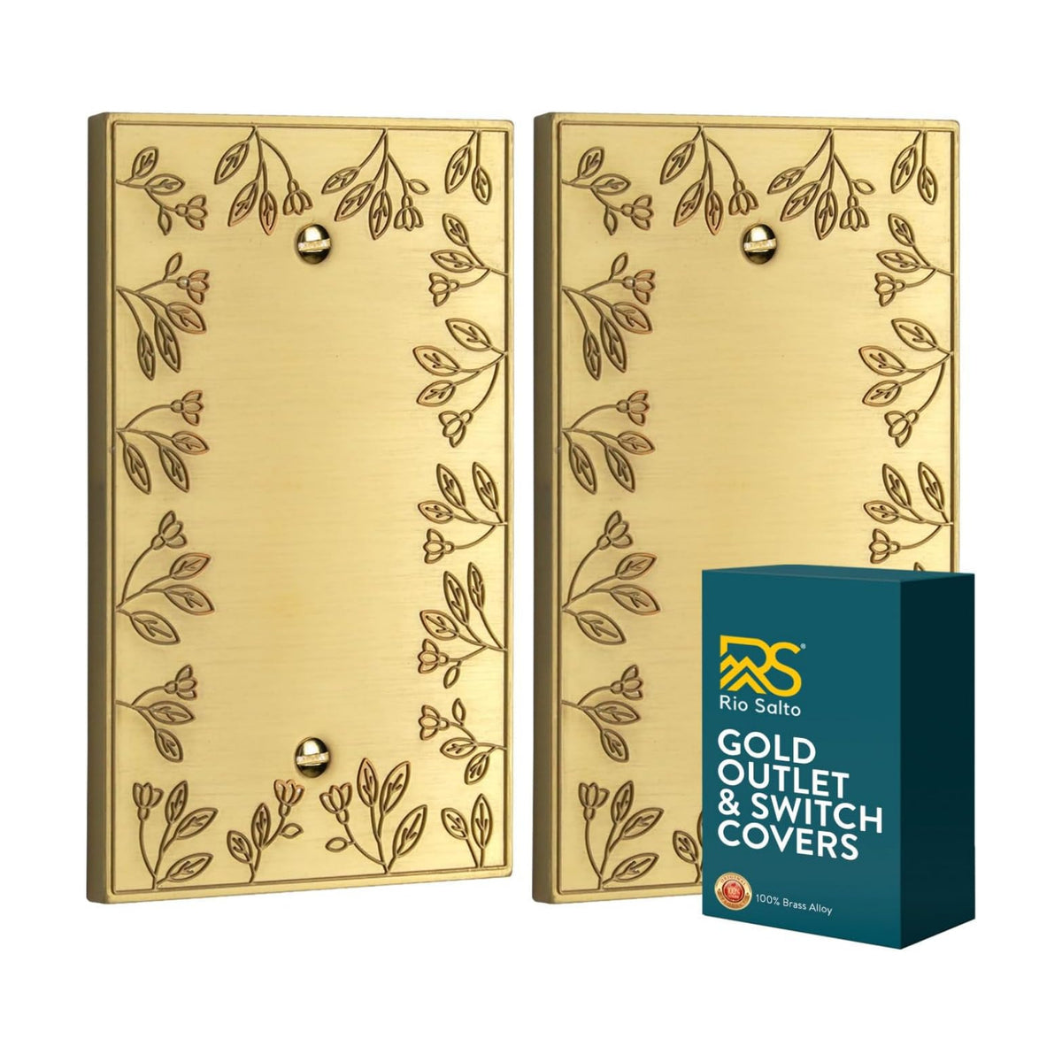 Rio Salto Brushed Gold Decorative Blank Wall Plate 2 Pack Unused Outlet Cover Blank Switch Plate Premium Metal Wall