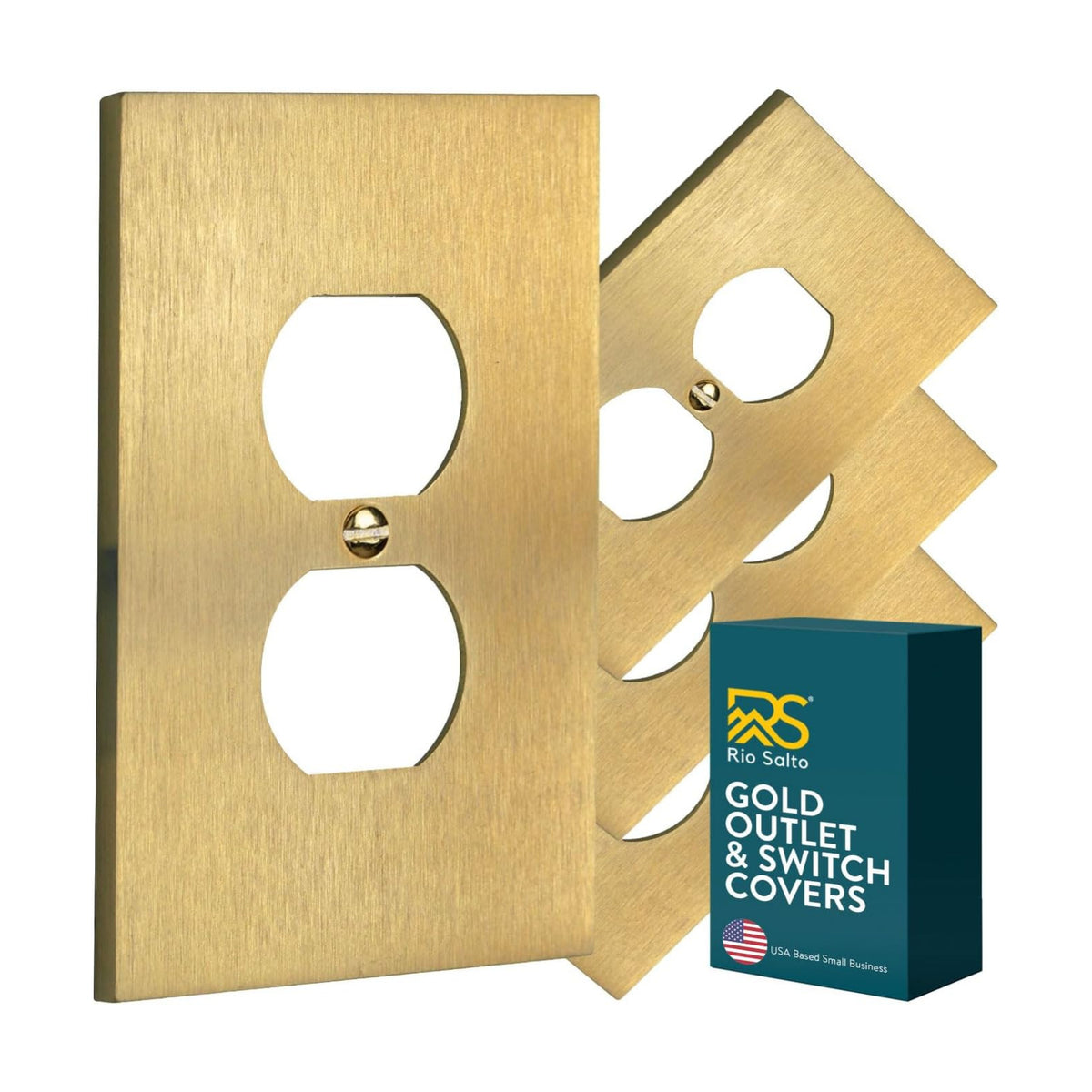 Rio Salto Gold Outlet Covers Light Switch Cover Plate Brushed Gold Metal Duplex Electrical Socket Receptacle Wall